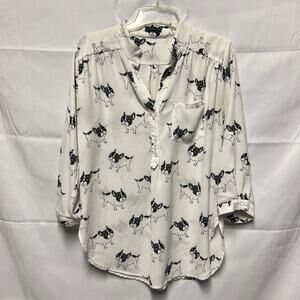 CALS Dog Print Women's Button Front Top Size M/L 3/4 Sleeve